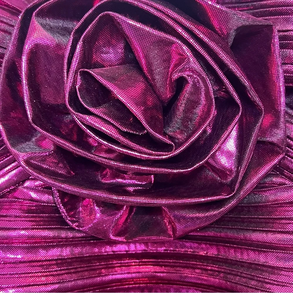 •LOVESHACKFANCY• Thompson Rose Appliqué Metallic Minidress in Fuchsia‎ Size 0 - Picture 5 of 15